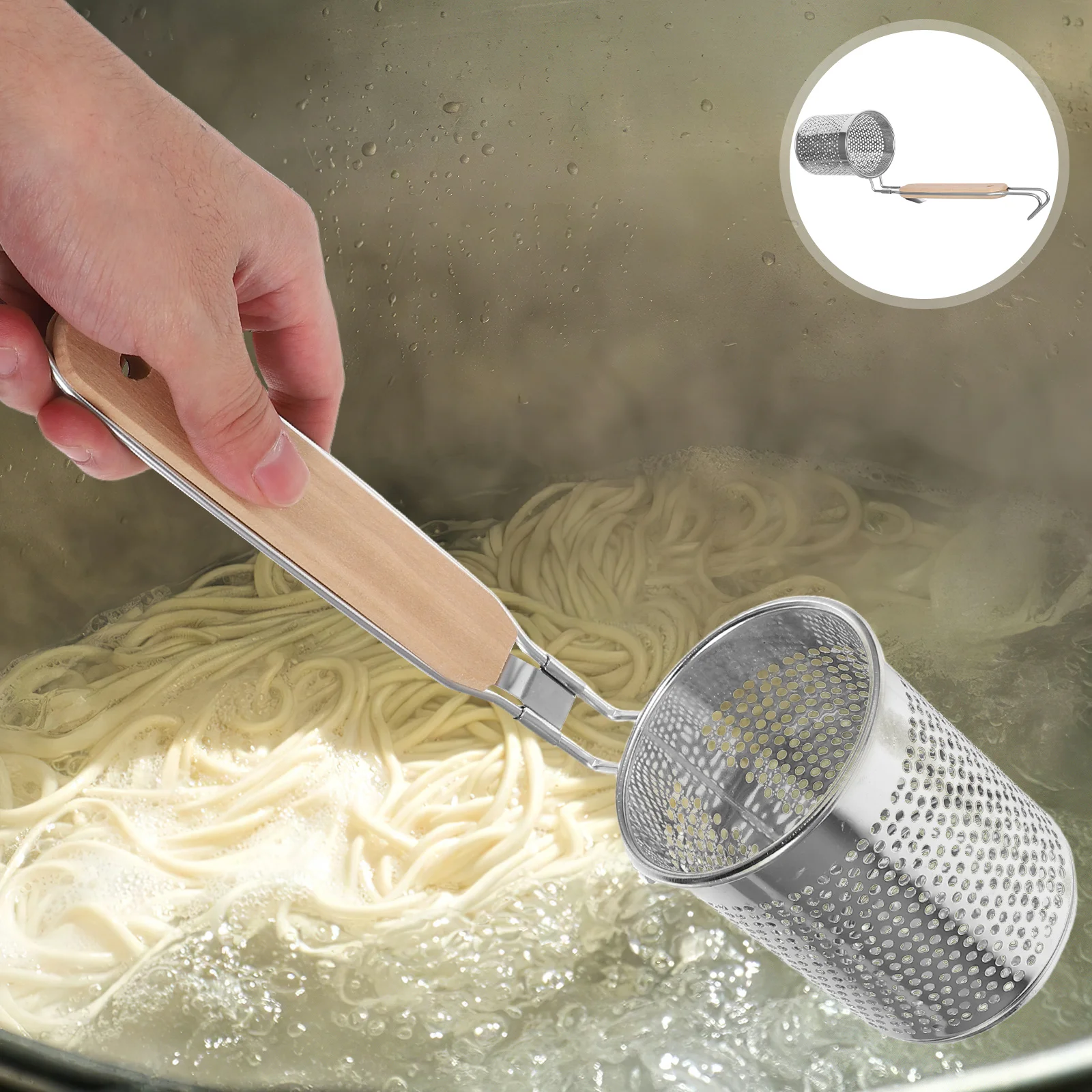 

Stainless Steel Noodle Strainer Spoon Fine Mesh Skimmer For Pasta Hot Pot Vegetable Blanching Kitchen Drain Tool