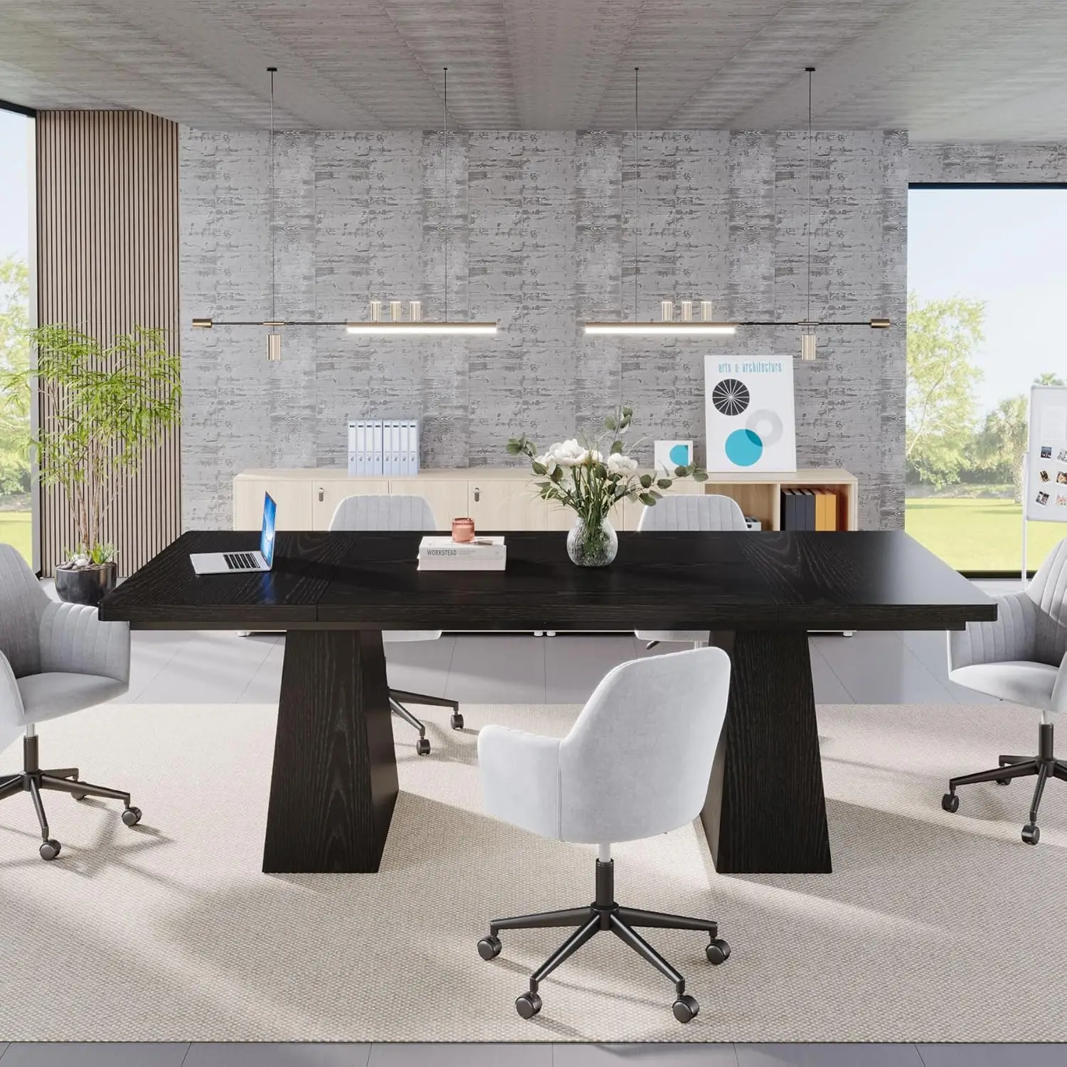 Black Dining Table for 4-6, Modern Kitchen Table with Sturdy Tapered Wood Legs, Rectangular Dinner Table with Large Tabletop for