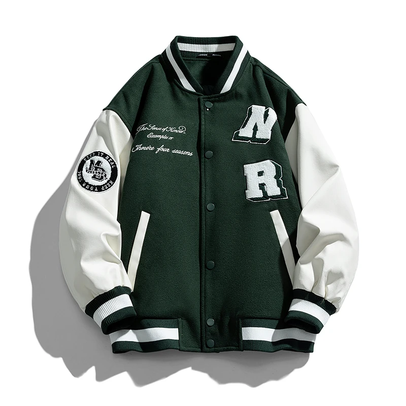 Mens Baseball Jacket High Fashion Stand Up Collar Printed Embroidery Design Down Jacket Streetwear Style Autumn Winter Jacket