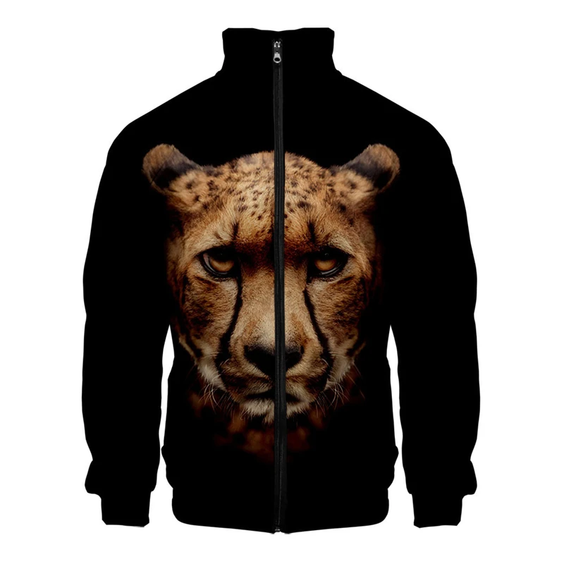 Leopard Animel 3D Baseball Jacket Men Bomber Jacket Harajuku Hip Hop Hoodie Stand Collar Zipper Sweatshirt Casual Sportswear