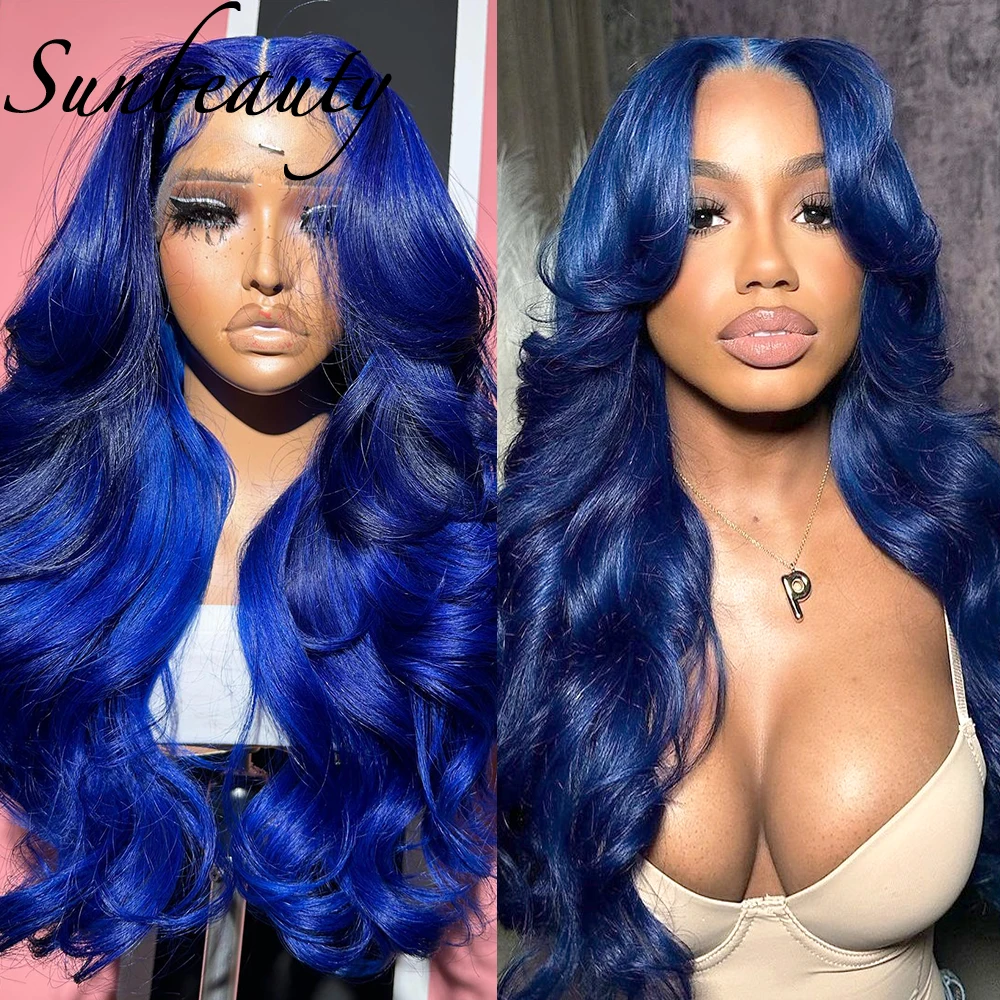 

Blue Wig Human Hair Wigs For Women Colored Body Wave 250 Density 13x6 Hd Transparent Lace Front Preplucked Lace Closure Wig