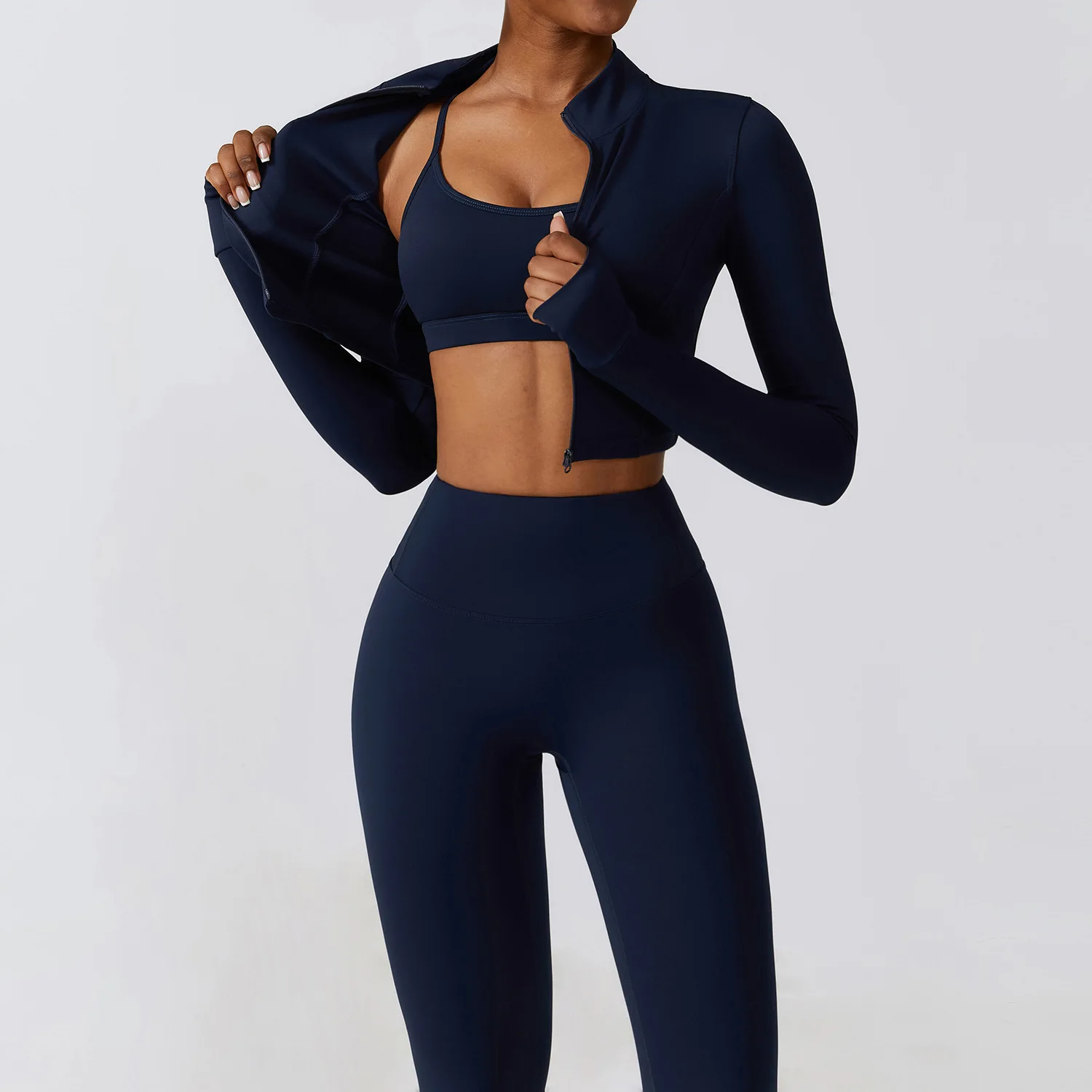 Women\'s Sportswear Yoga Set Workout Clothes Athletic Wear Sports Gym Legging 2/3PCS Fitness Bra Crop Top Long Sleeve Yoga Suit