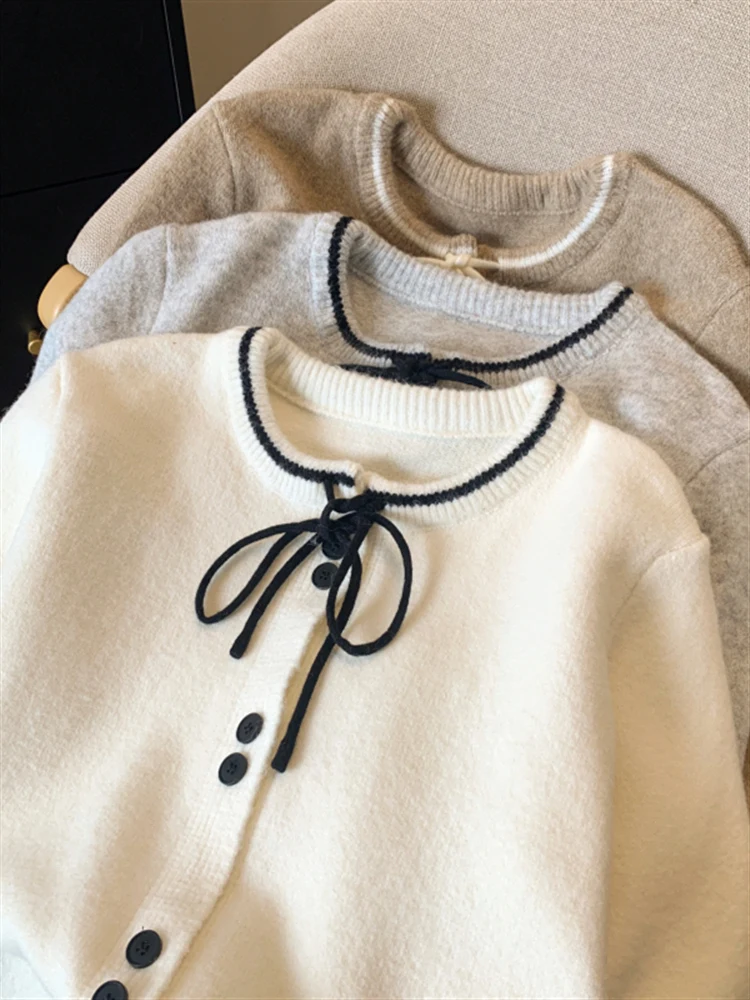 

Sweet Anti-Aging Knot Belted Knitted Open Cardigan Women's Autumn Winter Faionable Beautiful Small Fraance Sl...