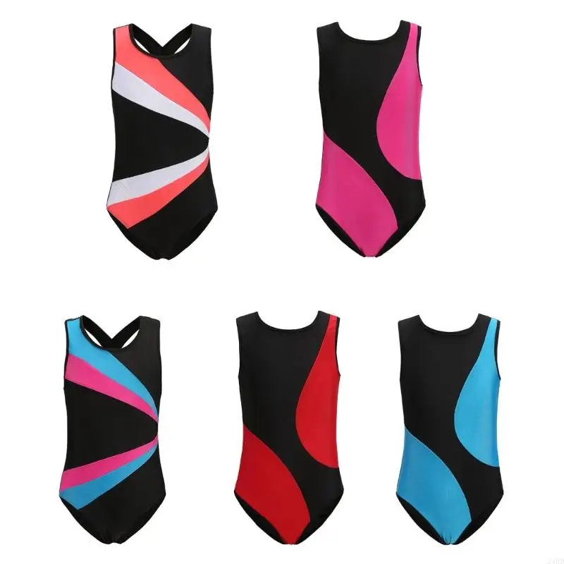 Childrens Gymnastics Leotards Ballet Leotards Contrast Color Dance Leotard Breathable Outfit For Training Performances 24BD