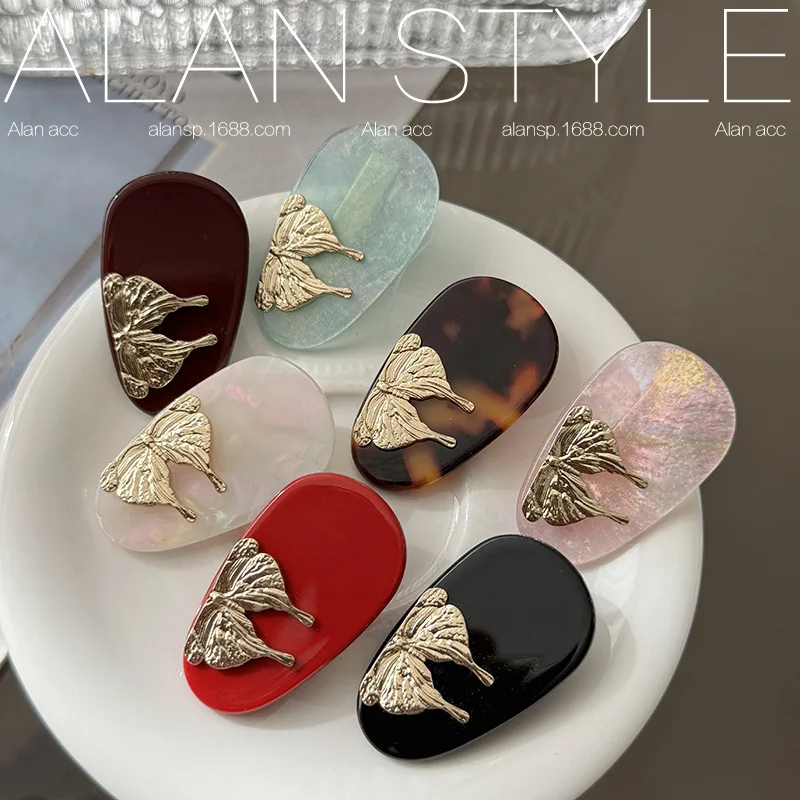 

New acetic acid high-end metal butterfly edge clip hair accessories side bangs clip horizontal clip female versatile