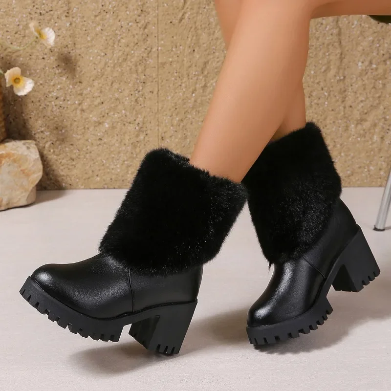 Shoes Female 2024 Hot Sale Ankle Women's Boots Rome Modern Boots Women Round Toe Chunky Heels Back Zip Plus Size Shoes Women