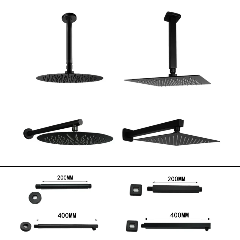 White Black Gold High Quality 8/10 Inch Stainless Steel Ultra-Thin Waterfall Shower Heads Rainfall Shower Head Rain Square Round