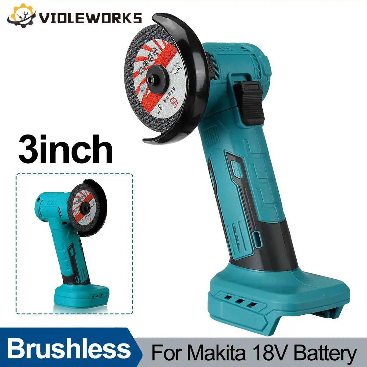 

Brushless Mini Angle Grinder 3inch Polishing Cutting Rotatable Cordless Woodworking Grinder 16800rpm for Makita 18V Battery