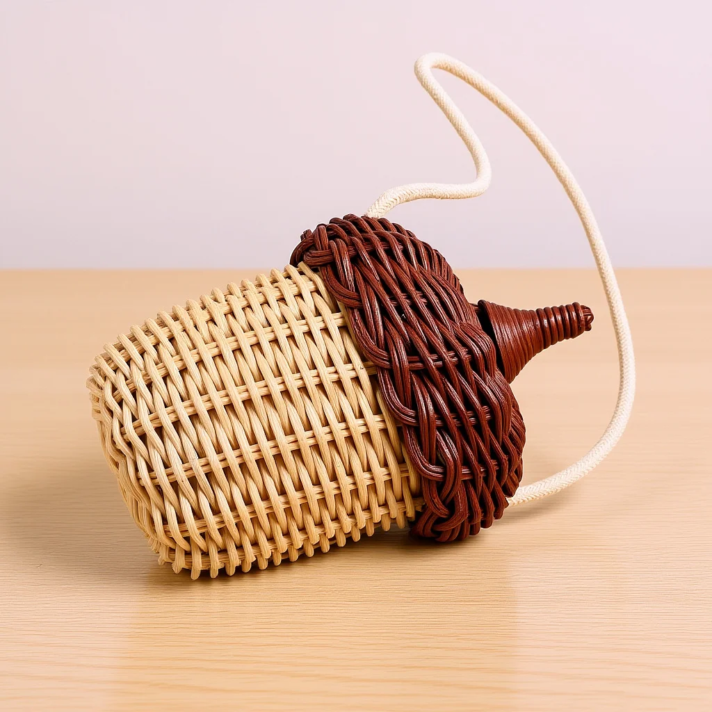 Rattan Shoulder Bag Acorn Style Mini Crossbody Woven Basket Storage Pouch Wall Hanging Handbag Messenger Purse for Women