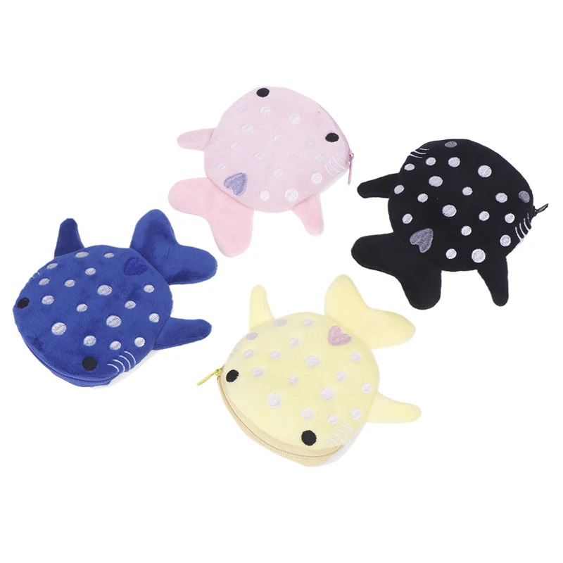 New Plush Animal Wallet Cartoon Plush Shark Coin Purse Zero Wallet For Kids Zipper Coin Bag Cute Pendant Data Cable Bag Gift