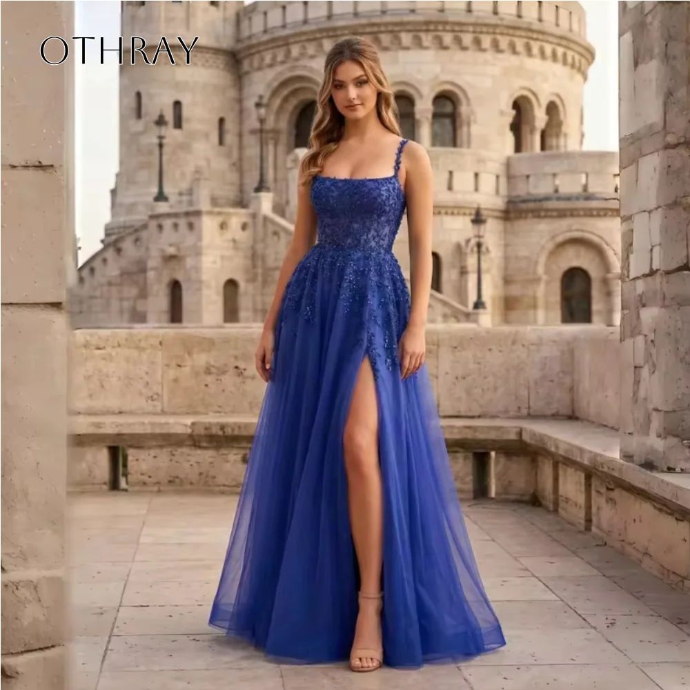Spaghetti-Trägerkleider aus Spitze, A-Linie, Abendkleider, bodenlang, aus Tüll, maßgeschneidertes Partykleid فساتين حفلة موسيقية