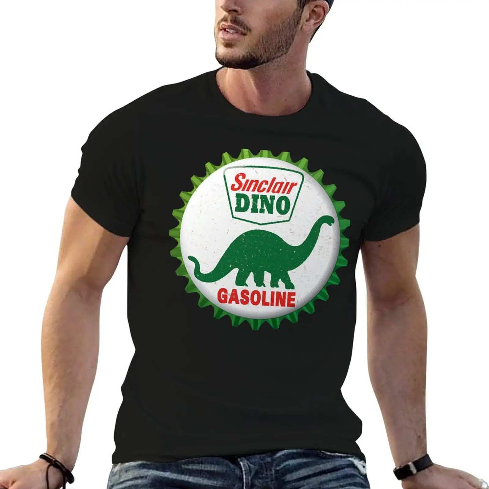 Sinclair Dino Gasoline Bottle Cap Retro T-Shirt Man t-shirt Louboutins mens t shirts top quality