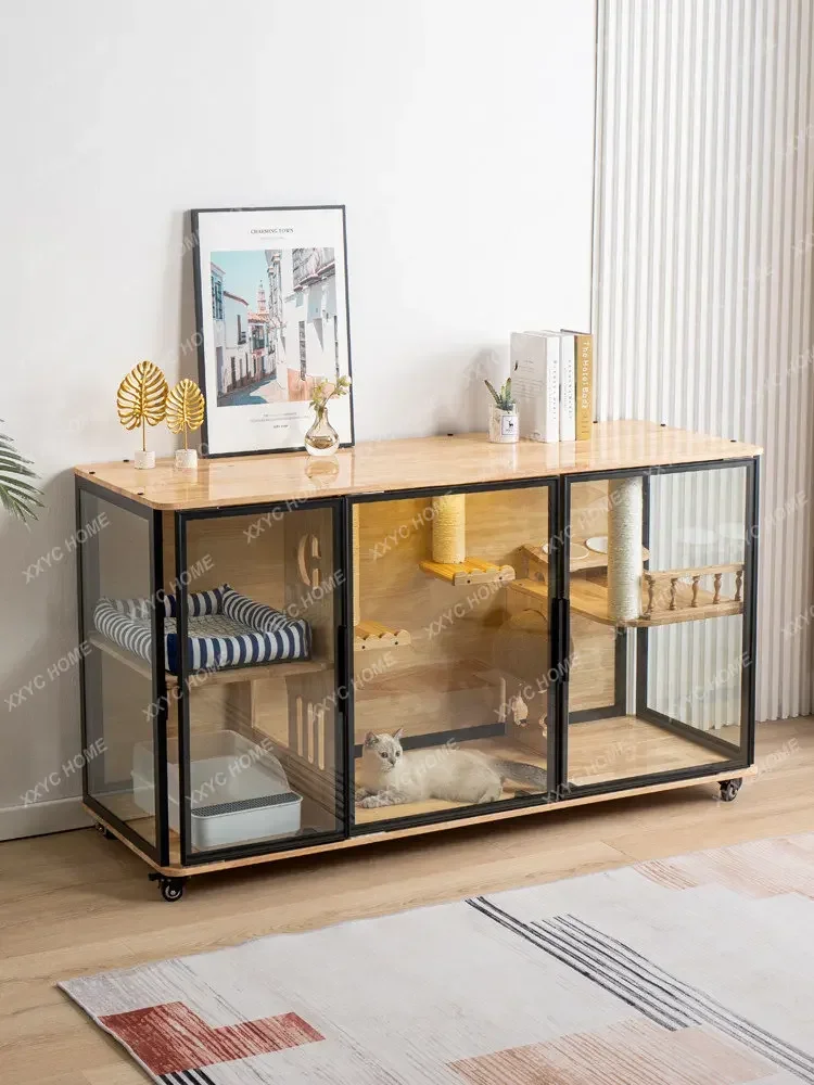 

TV Cabinet Cat Villa Panoramic Glass Cat Cabinet Fully Transparent Cat Cage Home Large Space House Indoor Room
