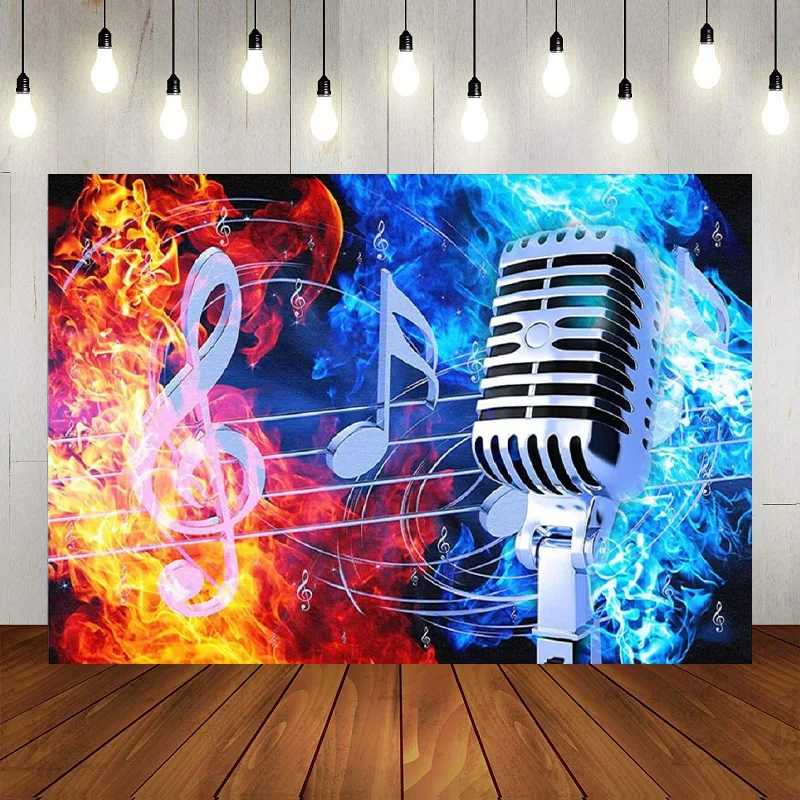 Luxury Stage Microphone Spotlight Background Backdrop Concert Live Banner Gloomy Night Scenic Photography Drama Music Show Decor