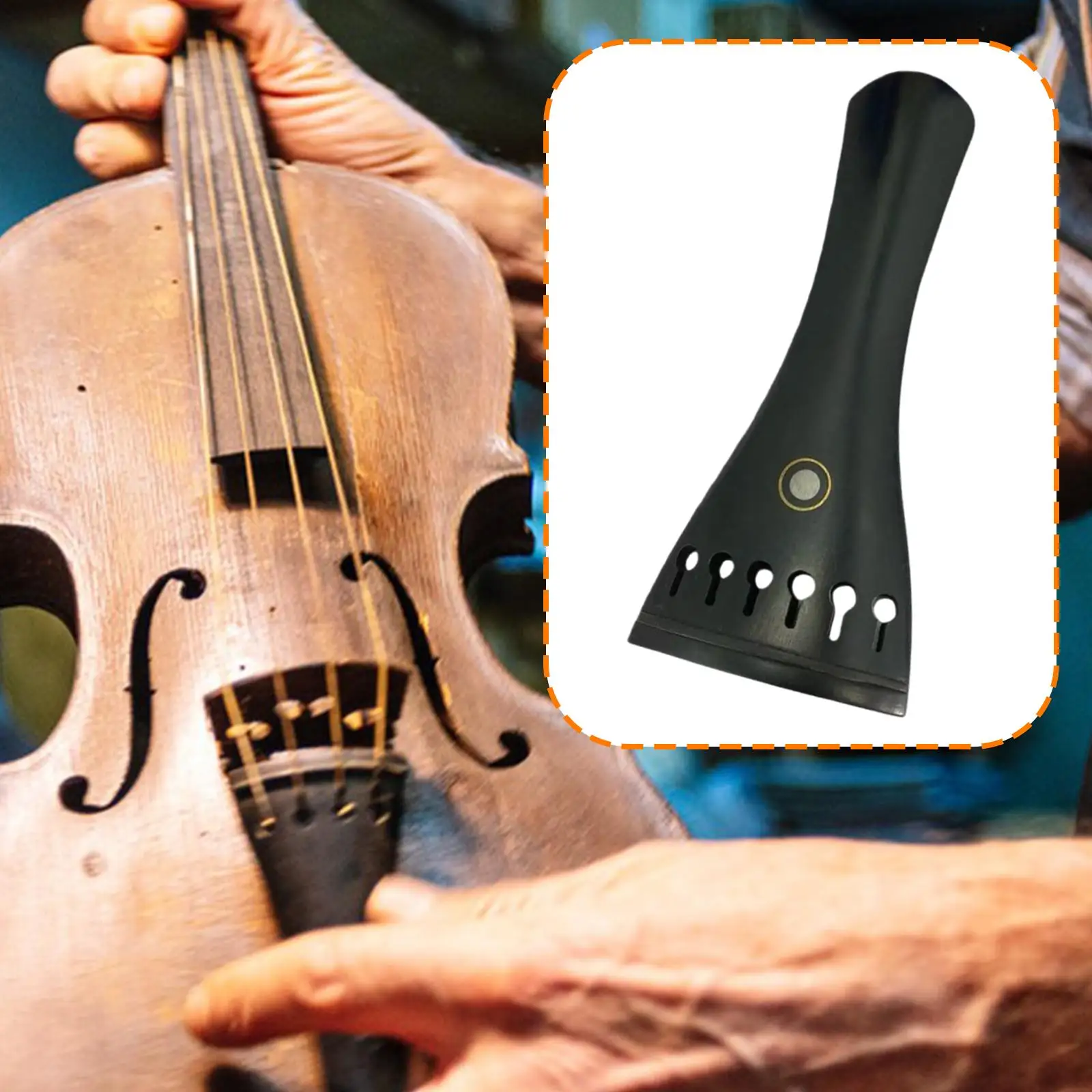 Violin Tailpiece Six String Ebony Wood Black Easy Installation for 4/4 Violins Musical Instrument Repair and Accessories