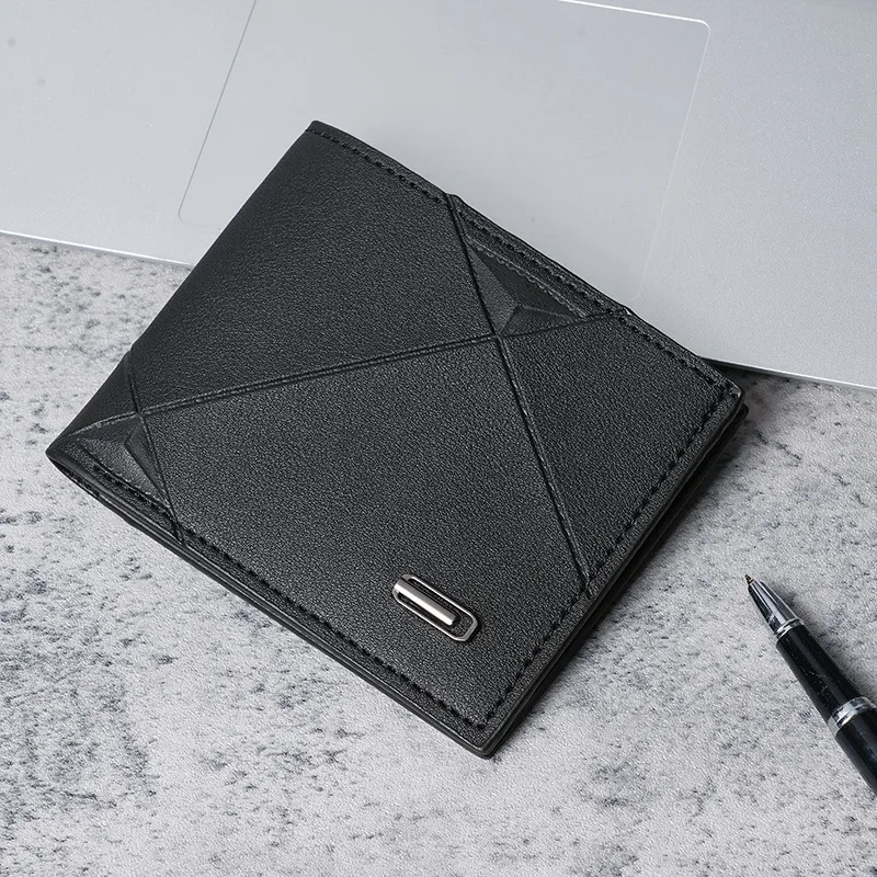 New Arrival Men's Short Tri fold Wallet PU Leather Slim Multiple Card Slots Fashion Casual Soft Purse For Young Men