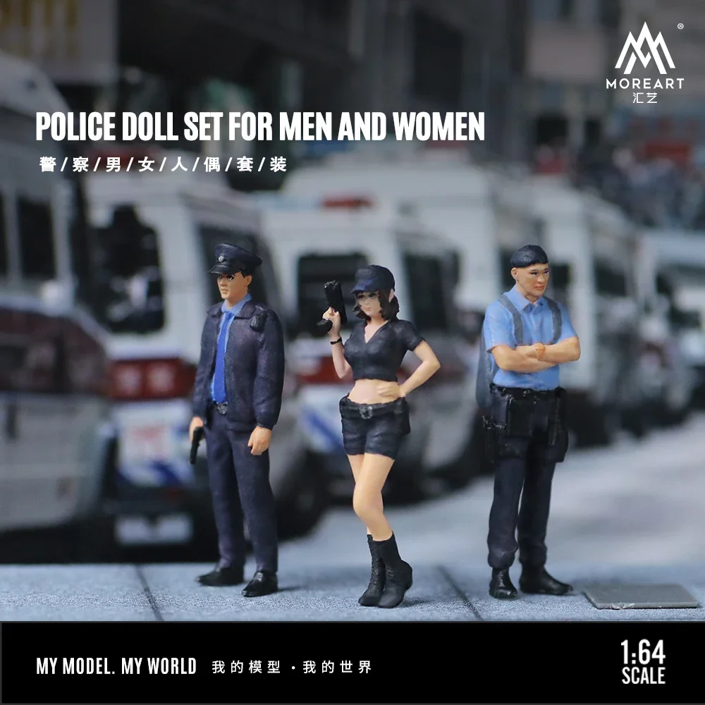 Más arte 1:64 Conjunto de figuras de acción de hombre y mujer de policía, modelo de figura decorativa de resina para regalo, exhibición y colección