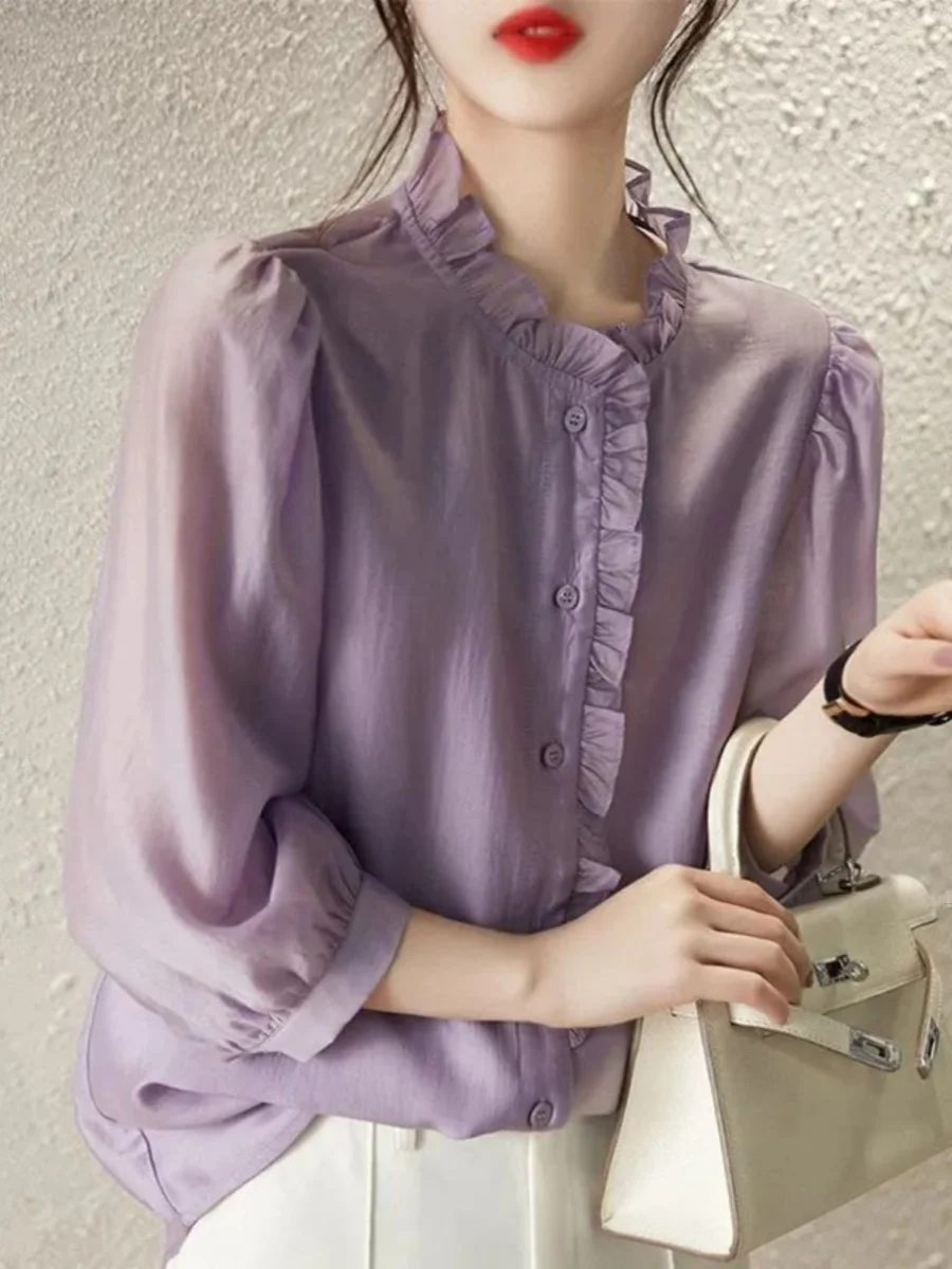 

Ele Thinming Loose Women's irt Early Spring New Sle Thinming Chiffon Top Korean Sle Straight Tube Seven Sve