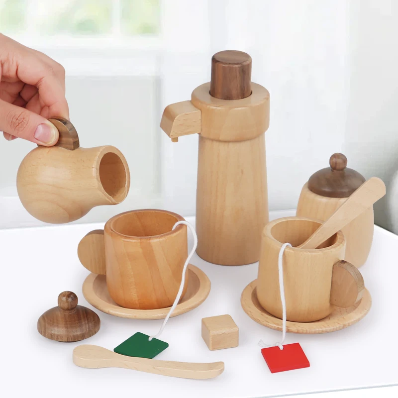 خشبية الأطفال لعبة مونتيسوري إبريق الشاي فنجان محاكاة أدوات المطبخ طفل التعليم التظاهر اللعب لعبة الفتيات هدية عيد ميلاد