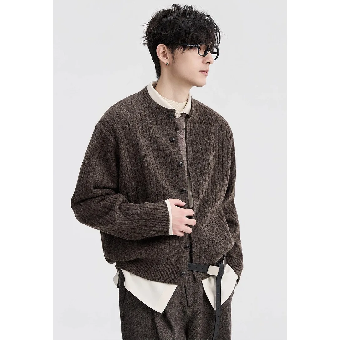 Autumn Winter Cable Twist Knit Cardigan Men's Business Casual Outerwear