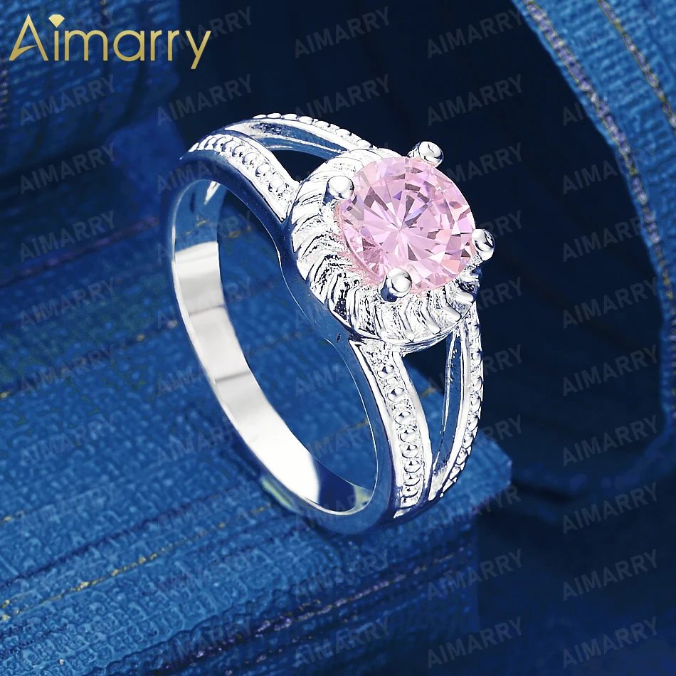 925 Sterling Silver 7-10 # Romantic Pink AAA Zircon Ring Women's Gift Engagement Wedding Anniversary Fashion Jewelry
