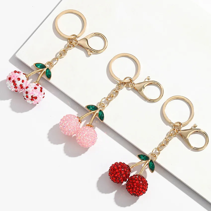 New Simple and Cute Fruit Alloy Cherry Keychain, Hundred Ride Cherry Car Bag Accessories, Gift Wholesale