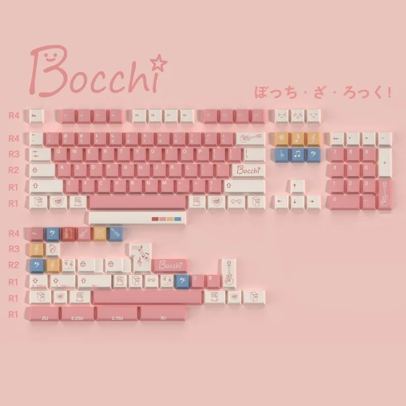 Anime Bocchi the Rock Keycaps, 140 Teclas, Sublimação de Tintura, Perfil Cereja, Teclado Mecânico Interruptor MX, Material PBT