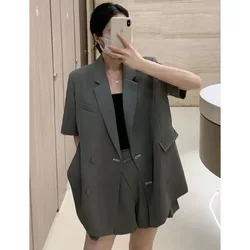 Summer Short Sleeve Blazer Women Chic Black Suit Luxury Brands Short Sleeve Jacket Casual Coats Tops Cropped Blazer