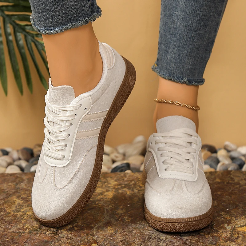 

Plus Size 45 Lace Up Suede Flat Shoes Women Comfortable Anti Slip Platform Sneakers Woman Pink Soft Bottom Tennis Shoes Female