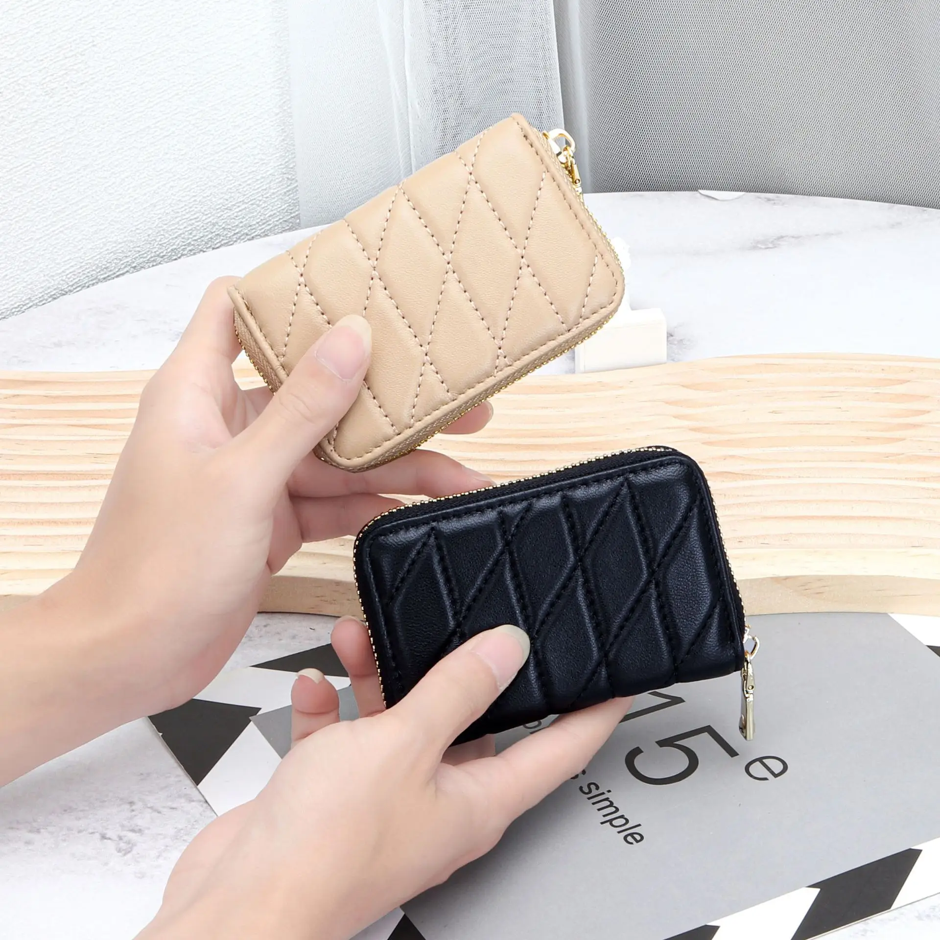 Luxury Sheepskin Leather Credit Card Holder Small Wallet Business Cardholder Zipper Card Cases Gift for Women Men