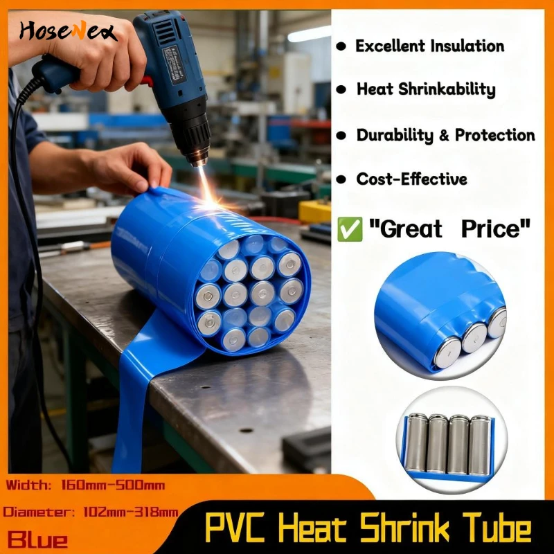 

Blue PVC Heat Shrink Tube Battery Wrap 160mm-500mm Wide 10m Roll for Lipo Pack 18650 Cell Insulation Sleeve Lithium Battery Film