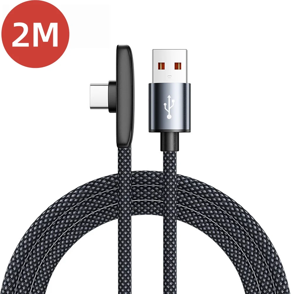 100W 6A Right-Angle USB-A to USB-C Braided Cable