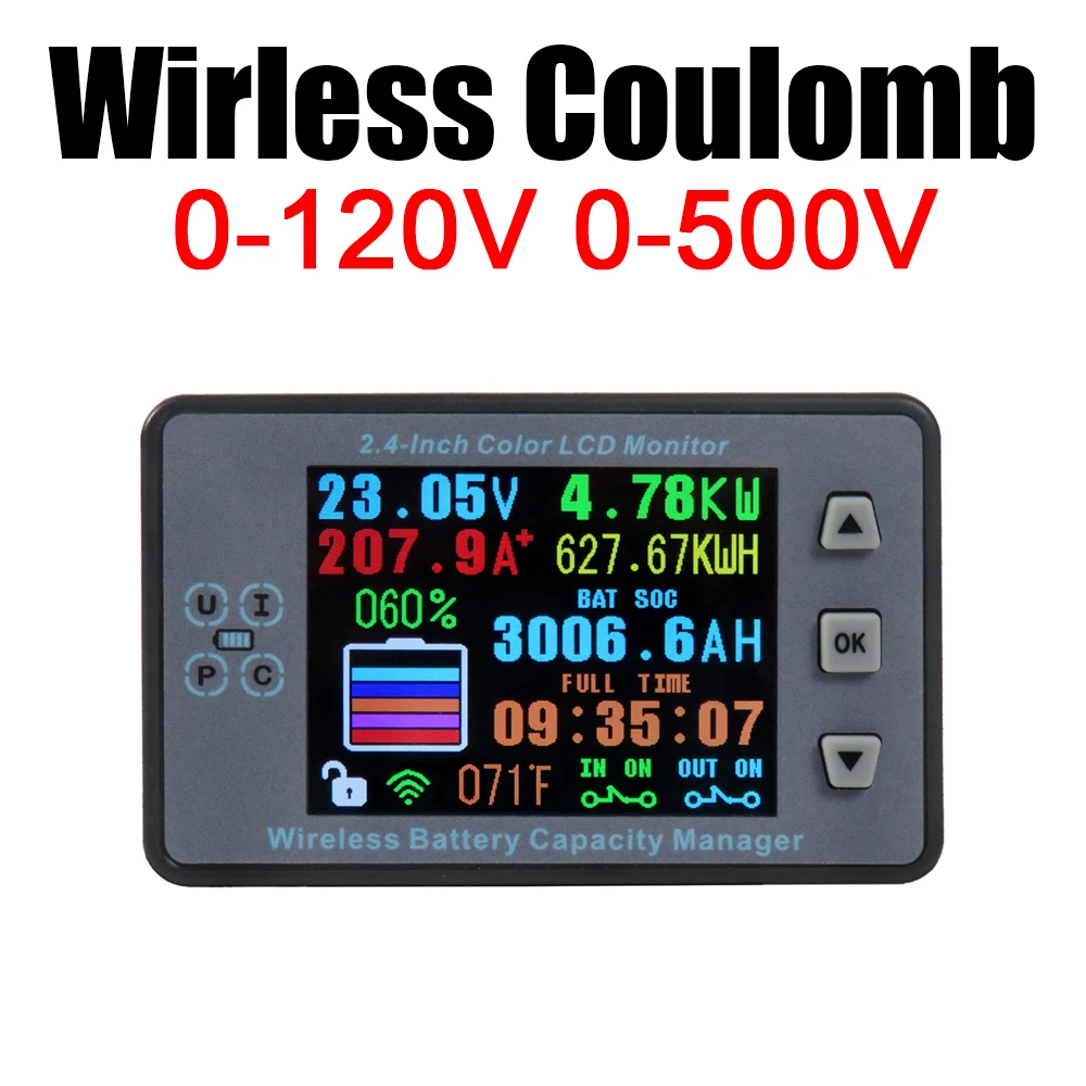 DC 500V 500A Wireless Coulomb Meter Battery Monitor Lifepo4 lead-acid Li-ion lithium capacity power display 12V 24V 36V 48V 60V