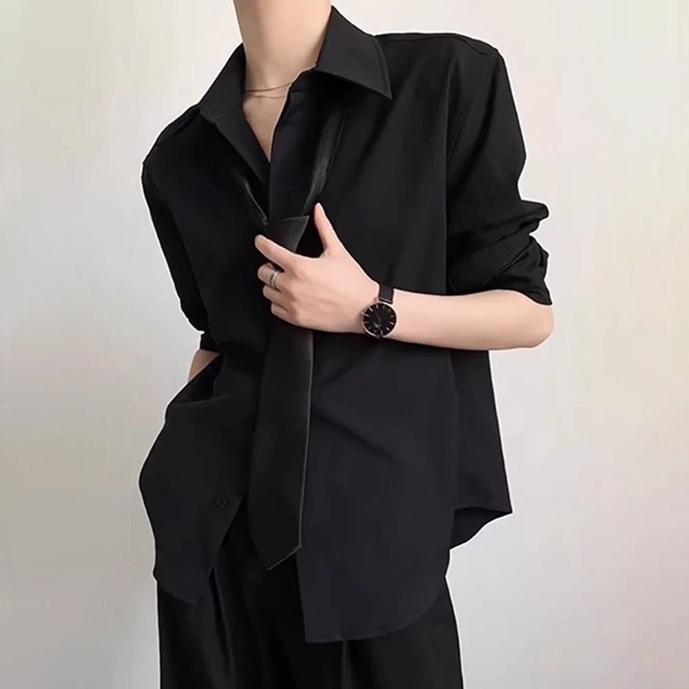 2026 Summer New Men's Solid Color Long-Sleeve Shirt Retro Fashion Trendy High Street Casual Loose Simple Breathable Men's Top