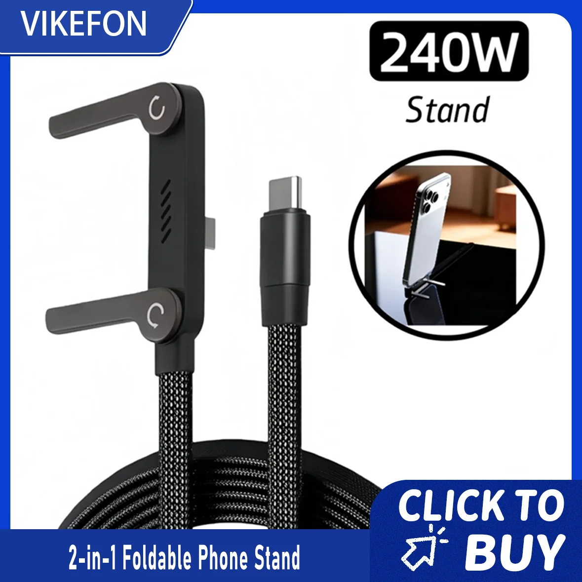 

Складная подставка для телефона с кабелем для быстрой зарядки 2-в-1, вращающийся на 360° кабель для зарядки и передачи данных, складной держатель для телефона и планшета