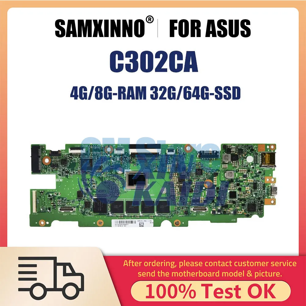 Laptop Motherboard For ASUS Chromebook C302CA C302C C302CA Mainboard M3 6Y30 M5 6Y54 M7 6Y75 CPU 4G 8G RAM 32G 64G SSD