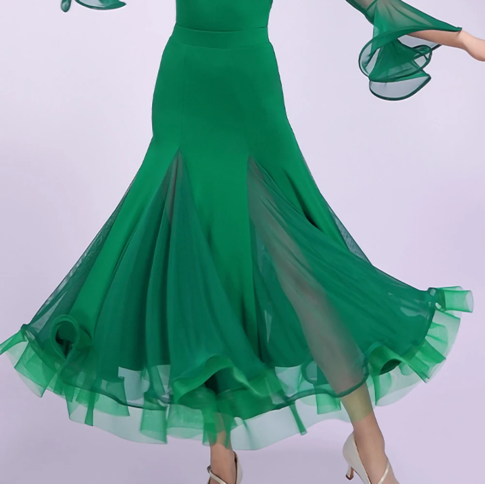 Emerald Green Long Dress New Style Ballroom Dance Flamenco Skirt Standard Fishbone Skirt Roland Purple Fashion Black Waltz Skirt