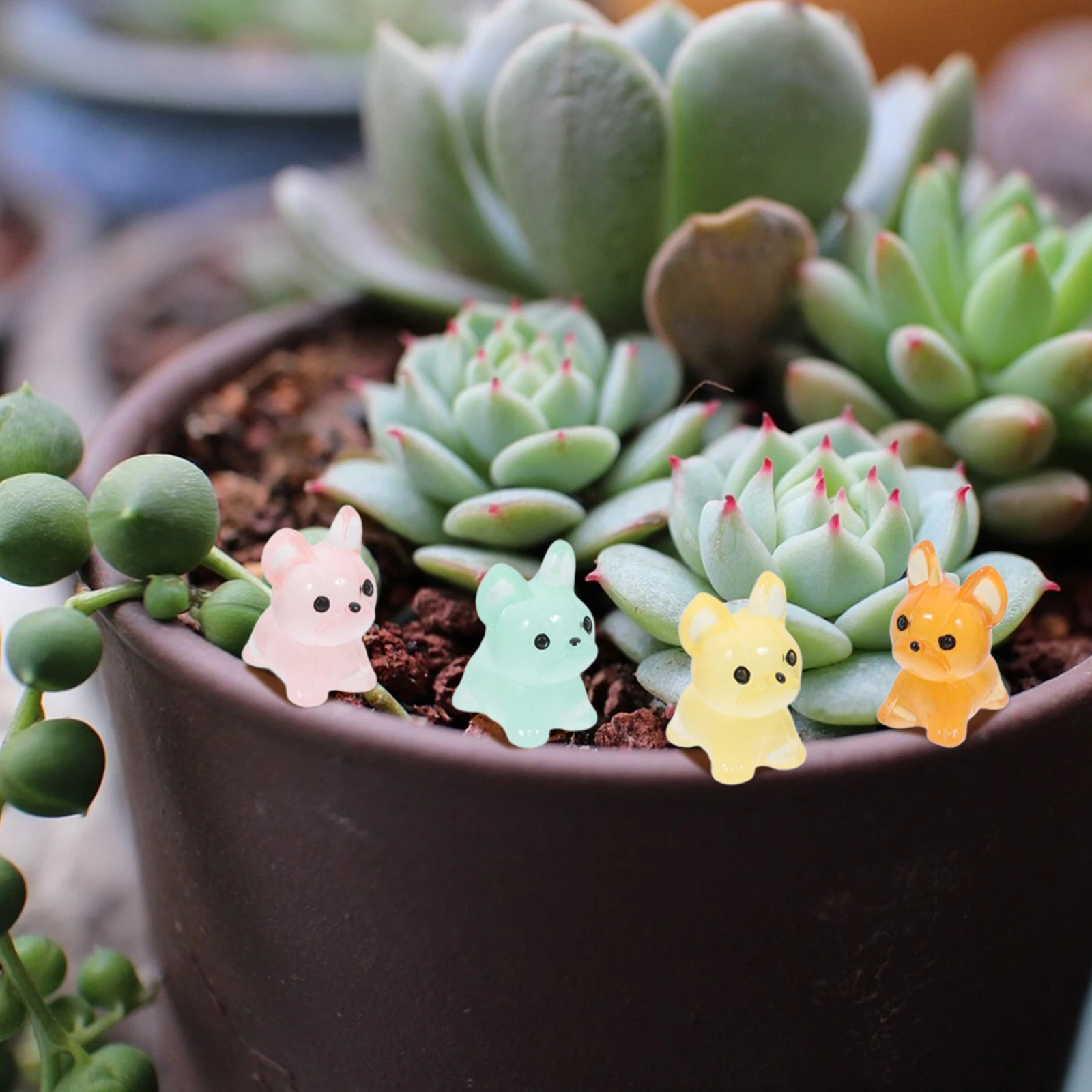 

12pcs Glow In The Dark Mini Dog Figurines Resin Puppy Statues Micro Landscape Tiny Dog Decor Garden Animal Ornament Micro