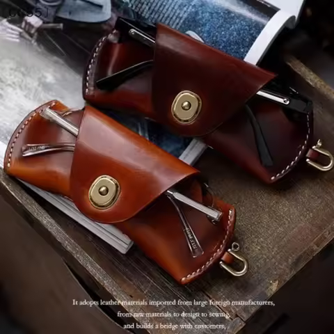 〔CC55〕 Retro Hanging PU Leather Glasses Bag Portable Lanyard Hanging Sunglasses Case Simple Handmade Glasses Storage Box
