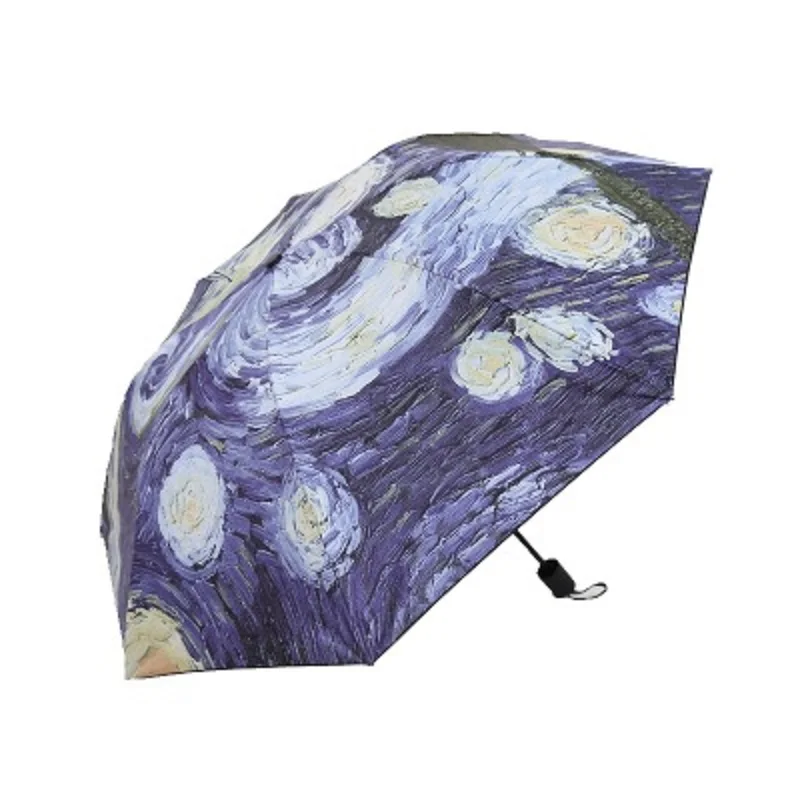 

Manual Umbrella 8 Rib Three Folding Umbrella Vincent van Gogh Oil Painting Starry Night Women's Windproof Folding Umbrellas