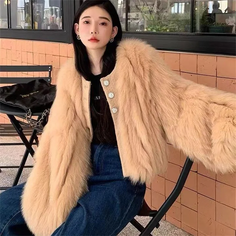 Purple Faux Fox Fur Jacket Eco-Friendly Fur Jacket For Women\'s 2024 Autumn/Winter New Faux Mink Fur Short Top Female Coat Pink