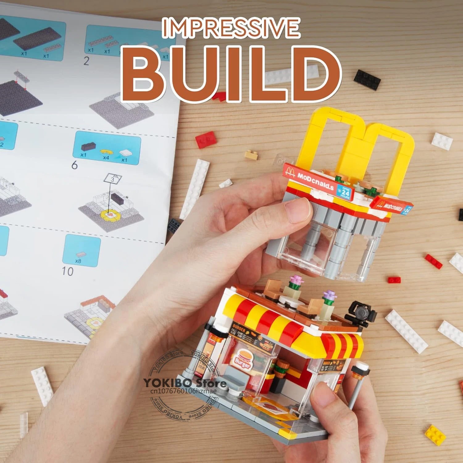 Building Block Set City Street View Burger Shop Building Set Micro Mini Building Block Bricks  DIY Toys, Unique Home Decor