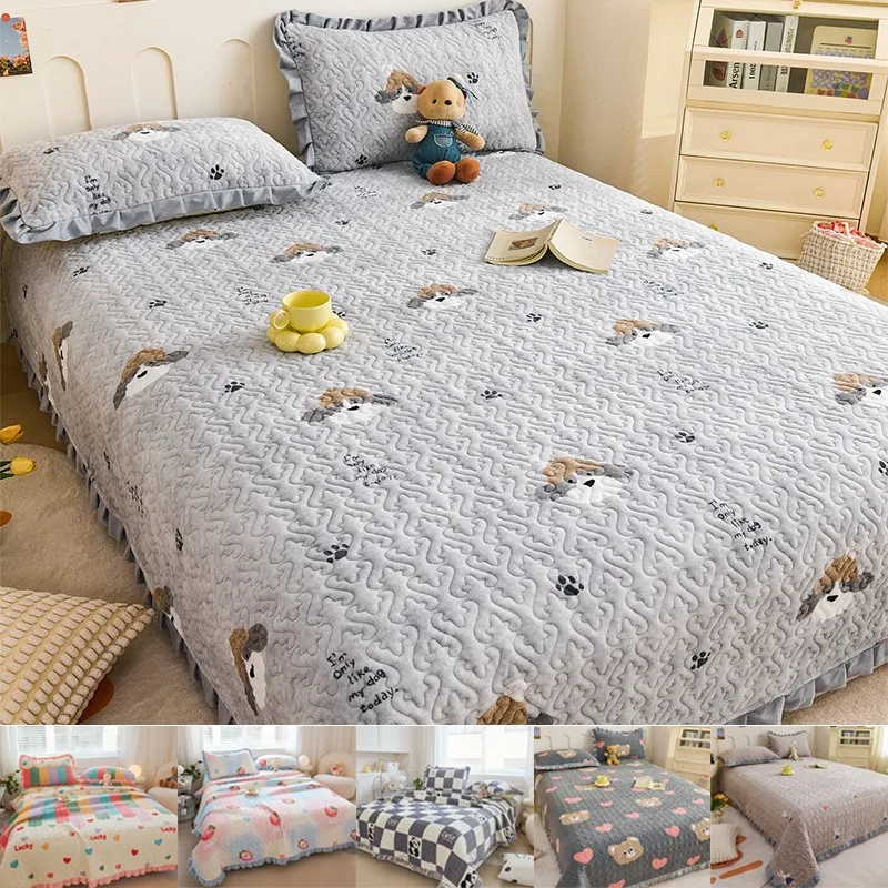 

1PC Printed Quilted Bed Sheets for Adults and Children in Various Size Winter Thick Cotton Home Three Piece Set Same Pillowcase
