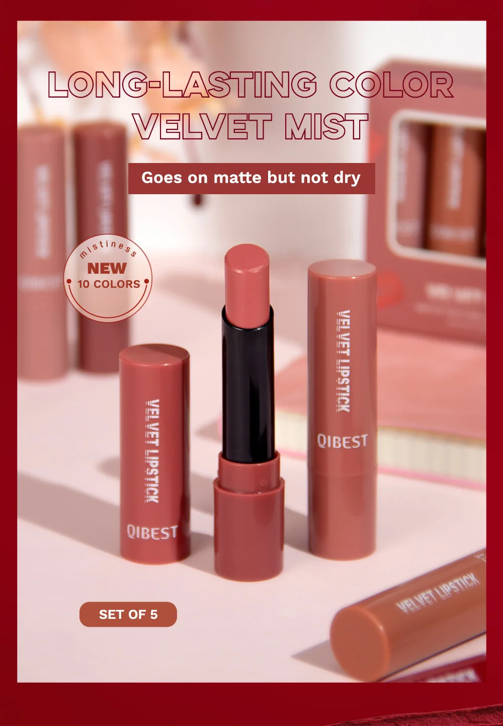 입술 글로스 립스틱 세트, 틴티드 립밤, 자연스러운 입술 윤곽, 방수 및 오래 지속되는 보습, 5 팩