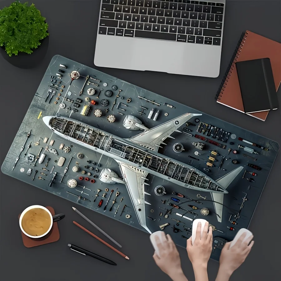 Stylish Airplane Dissection Diagram Large Mouse Pad Non-Slip Extended Desk Mat for Gaming Office Laptop and Workstation Setup