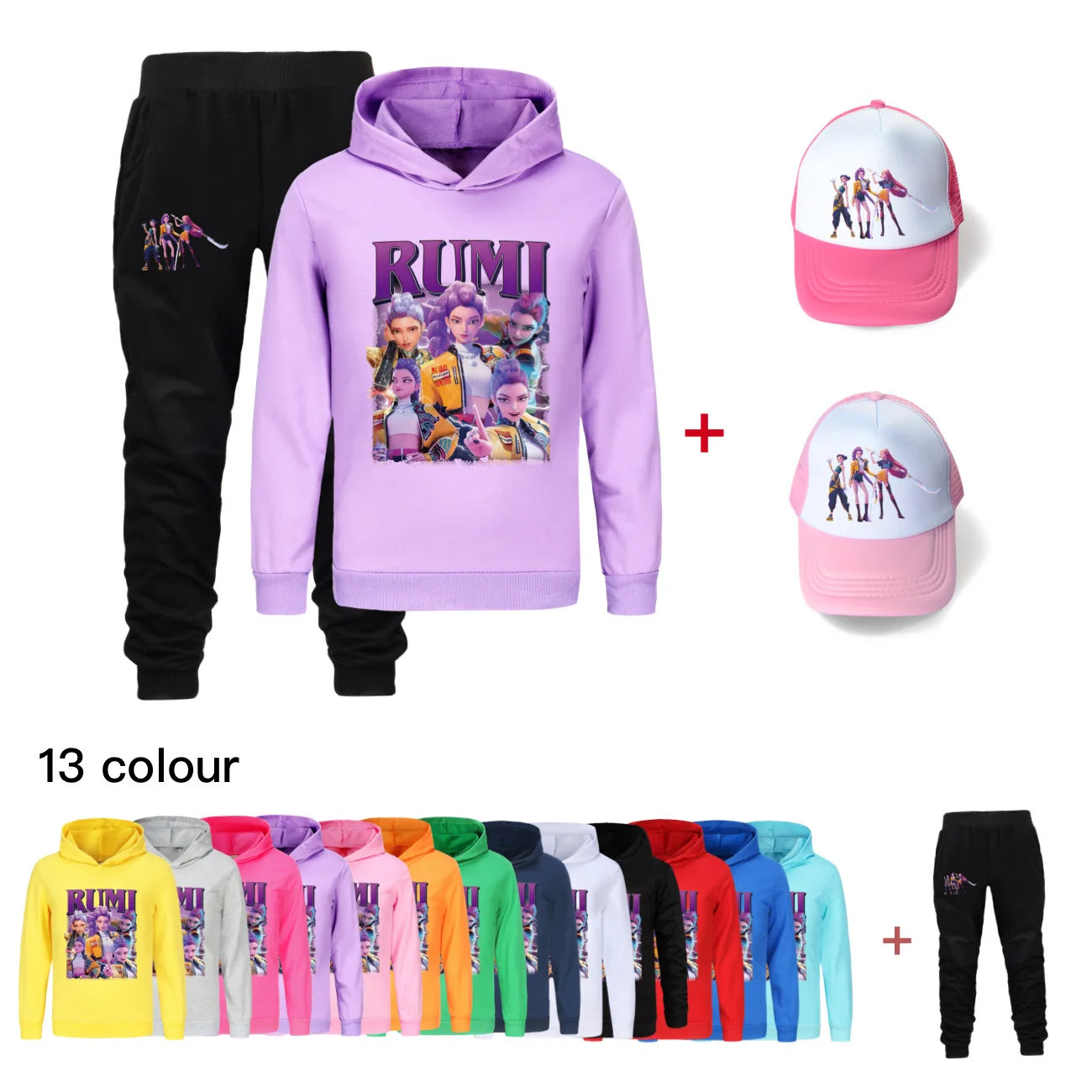 

KPop Demon Hunters Kids' 3pcs Tracksuit Set Long Sleeve Hoodie Jogger Pants Autumn Kids' Clothing Unisex for Girls Boys Cute