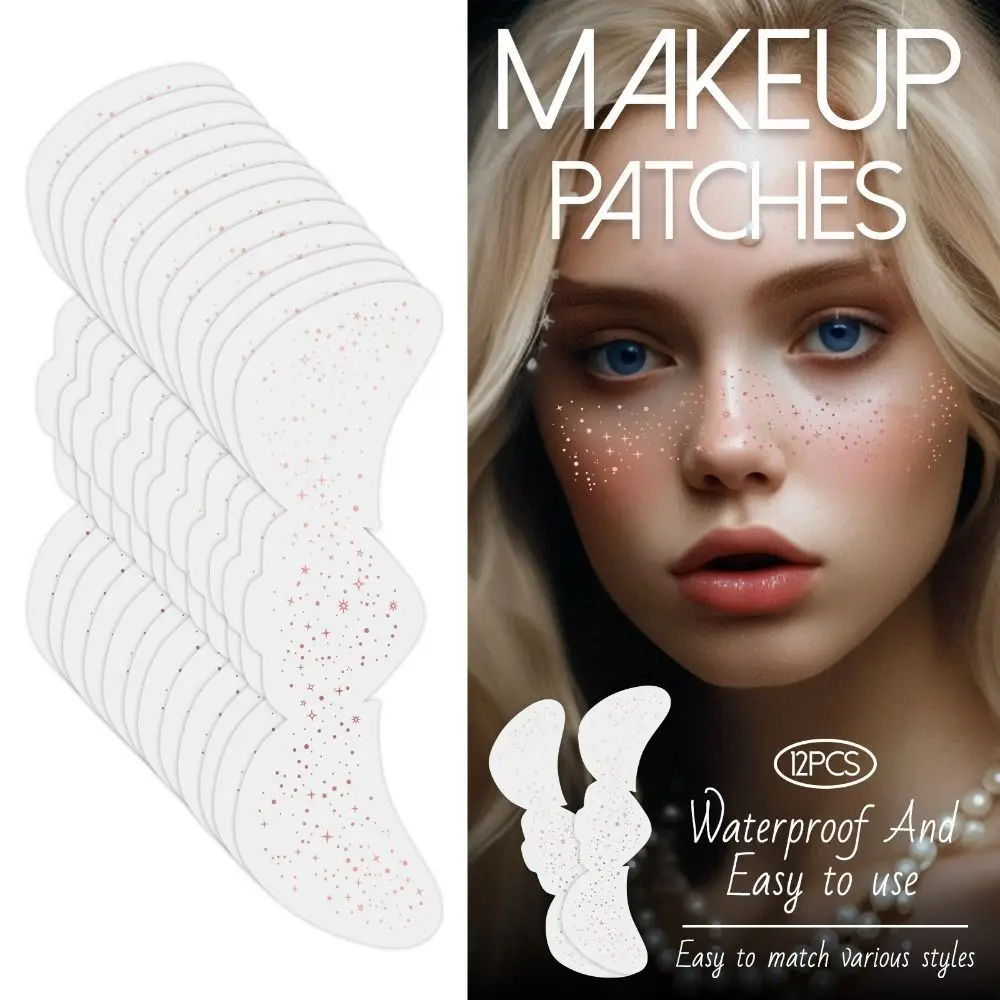 12 Pcs Waterproof Face Makeup Patches Glitter Freckles Glitter Freckles Sparkle Makeup Patches Sparkle Silver Gold