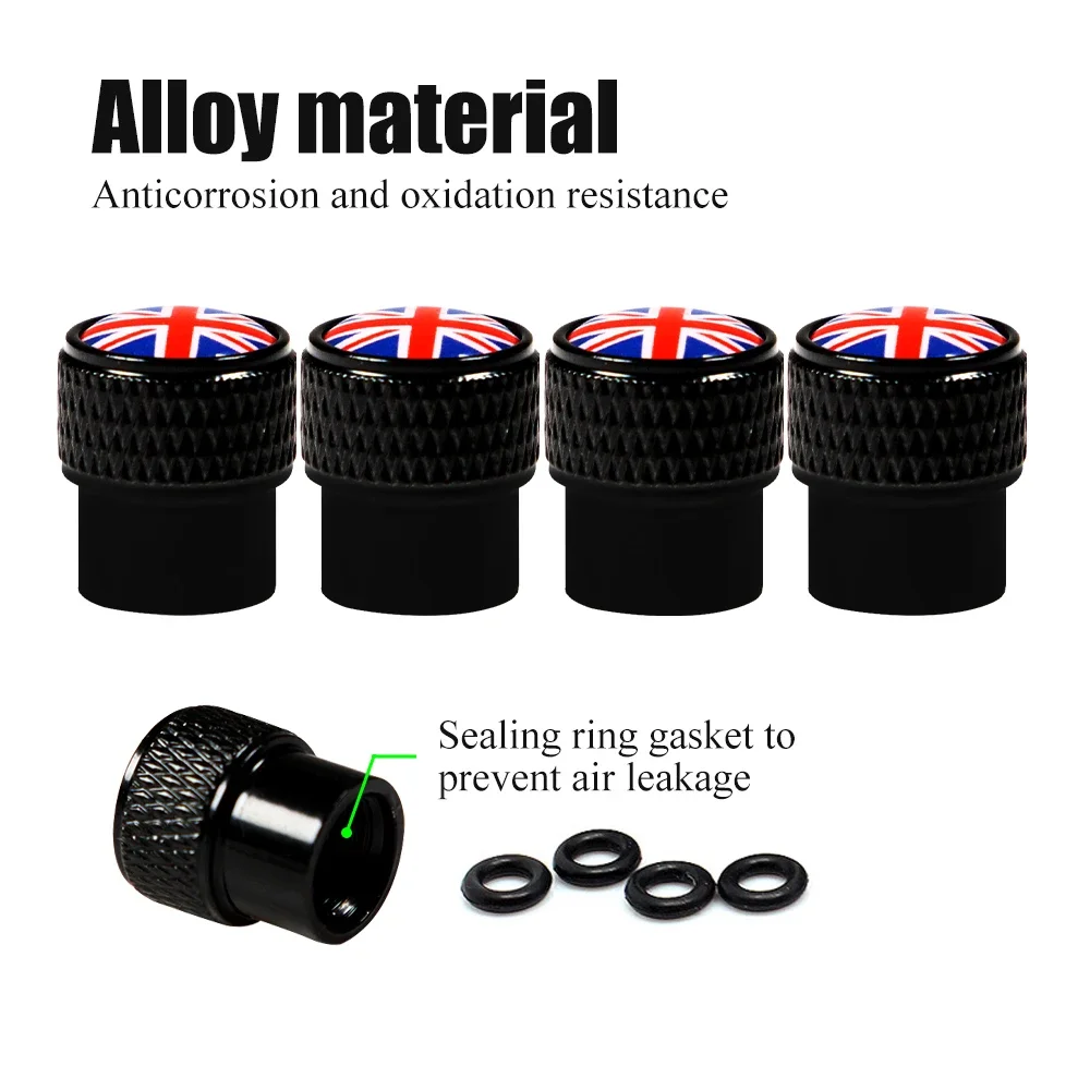 4Pcs/Set UK Tire Valve Caps Universal Fits All Cars Trucks SUV Bike Bicycle Motorcycle Car Aluminum Alloy Tyre Valve Dust Covers