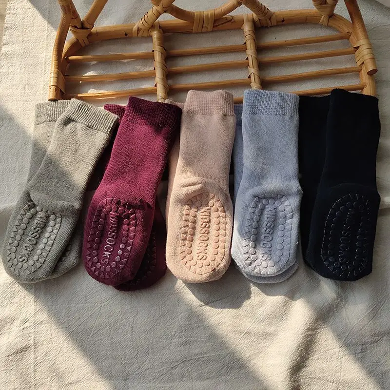 

Baby Socks Terry Anti Slip Socks for Kids Winter Warm Thick Floor Socks Solid Color Toddler Boys Girls Sock With Rubber Soles