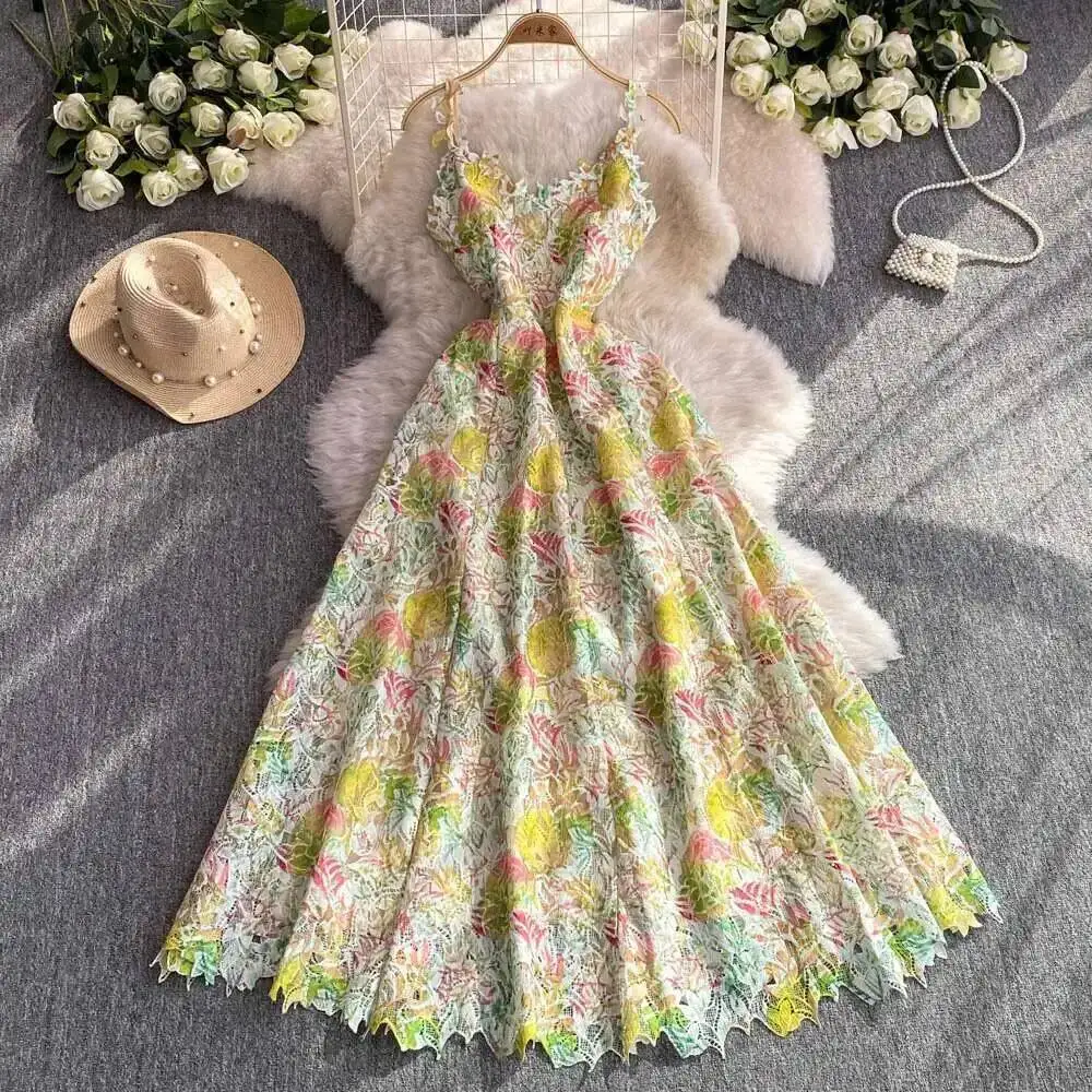 colorful floral embroidered dress Wedding dress with colored flowers 8 US / Beige / Peach Copper main image 0
